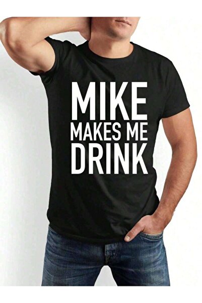 LİNA06 تي شيرت بطبعة مضحكة ومرحة بتصميم MIKE MAKES ME DRINK -% قطن برقبة دائر...