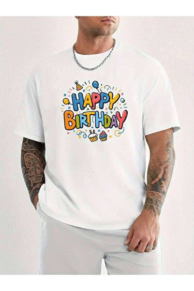 kai22 Men's Happy Pattern-Shirt Soft Ribbed Round Neck, Slightly Elastic Regu...