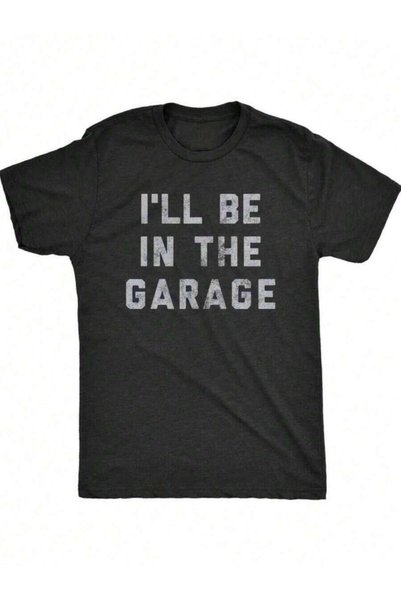 21JNRY قميص رجالي بطباعة "I'll Be In Garage" - تصميم مضحك لميكانيكي السيارات،...
