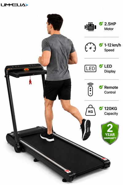 Ummelia 2 in 1 Foldable Electric Treadmill| 2.5HP Motor| 1–12 km/h Speed| Rem...