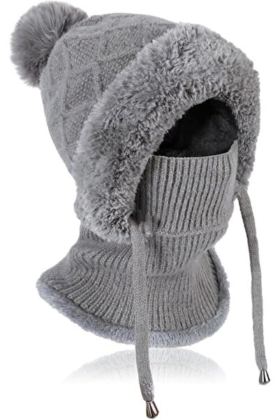 STARSTAR Warm knitted hat with neck warmer for women, adjustable slouch hat w...