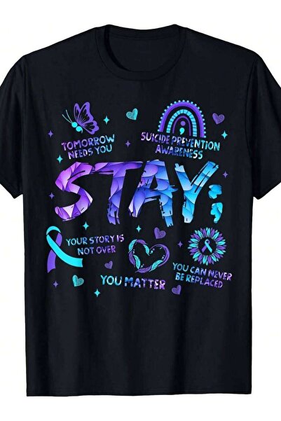 LİNA06 Stay Suicide Prevention Awareness T-Shirt| Vintage Crew Neck, Slight S...
