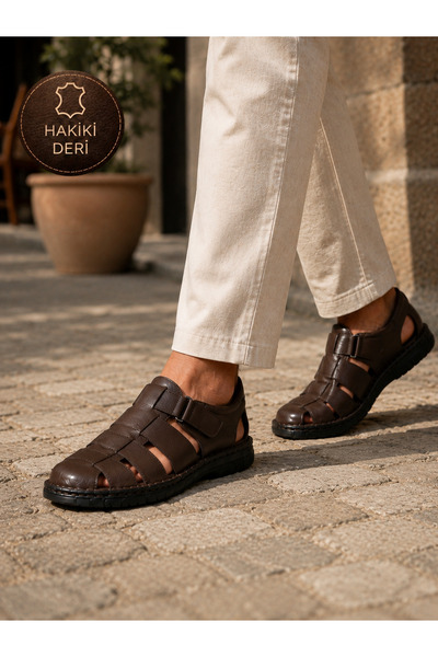 Castle Black Men's Genuine Leather Daily Comfort Sandals-Brown (Cb805)