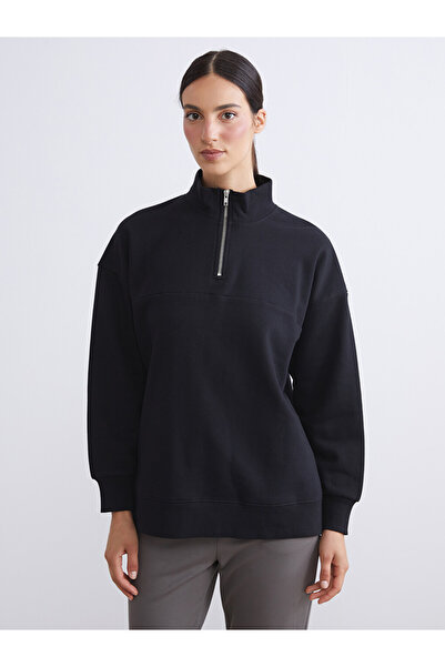 LC Waikiki Mock Neck Embroidered Oversize Women's Thick Sweatshirt