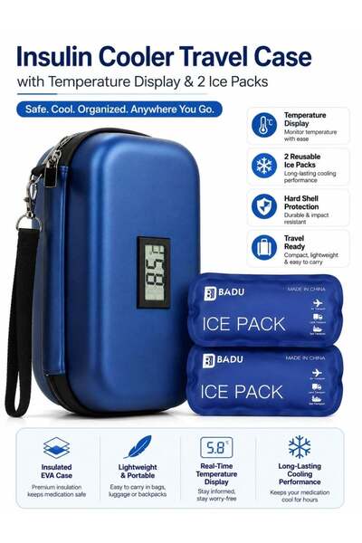 Generic Insulin Cooler Travel Case with Temperature Display & 2 Ice Packs | P...