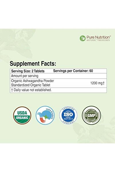 Pure Nutrition Organic Ashwagandha Tablets | 120 Veg Tablets | Supports Stress Relief, Sleep, Fertility, Immune Health, Vitality & Strength | Natural Adaptogen for Men & Women | Promotes Energy & Over