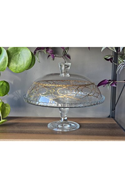 FERMATO Cake Cupboard with Lid - 2 Pieces with Stands Handmade Crystal 24K Go...