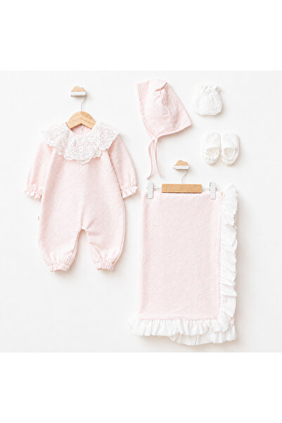 Pugi Baby Lace Detailed Baby Girl Jumpsuit Hat Blanket Booties Set