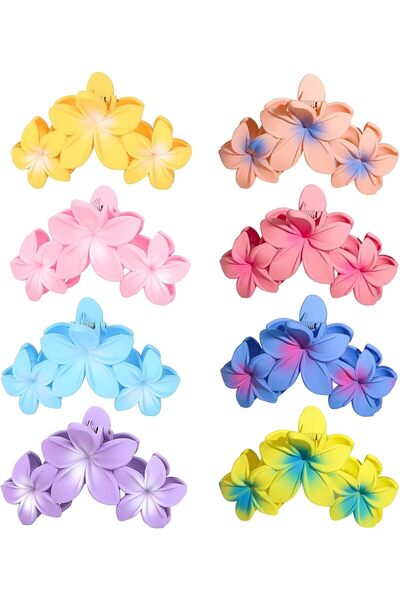STARSTAR 8-piece hair clip set with pretty flowers, Hawaiian flowers, thick h...