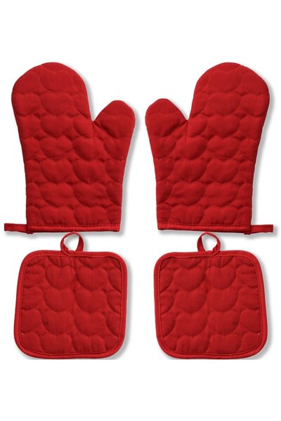 STARSTAR Heat-Resistant Glove Set-Oven Mitts & Mat Heart-Shaped-Cooking Bakin...