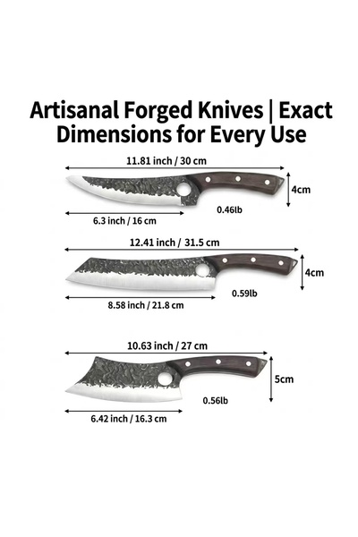 Klyte 3-Piece Kitchen Knife Set with Sheaths, Ultra-Sharp Boning & Cleaver Knives for Meat Trimming & Vegetable Prep, Ergonomic Cutlery for Home Kitchens & Chefs