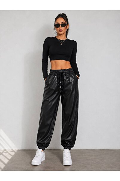 St.Poll Leather Waist Elasticized Jogger Style Pants