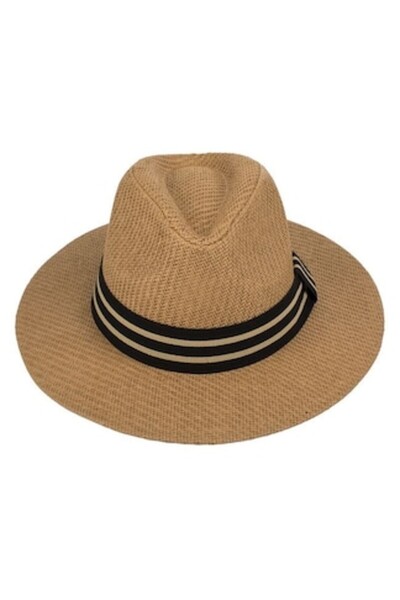CATIANO Pălărie Panama unisex colorată, cu bandă neagră cu două dungi bej