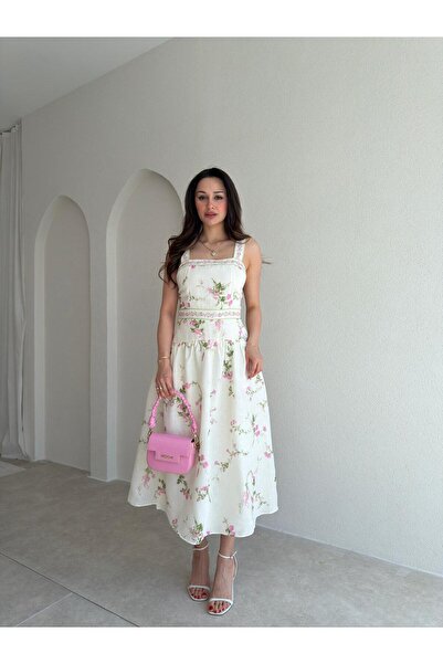 Mooi Butik فستان ميركوري بنقشة الزهور 8925 - أبيض