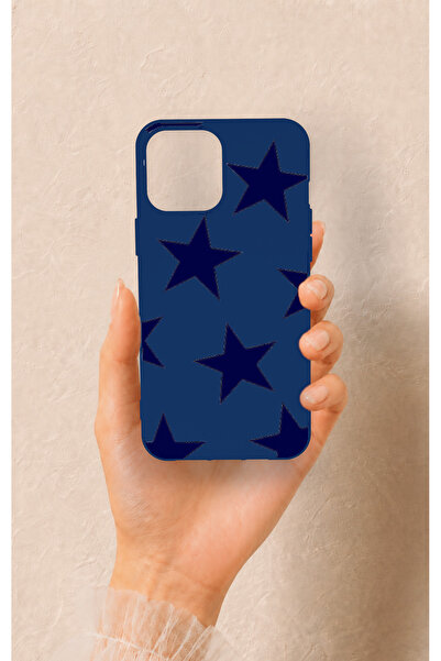 Vip Case iPhone 12 Pro Max Uyumlu Lacivert Star Desenli Silikon Kılıf