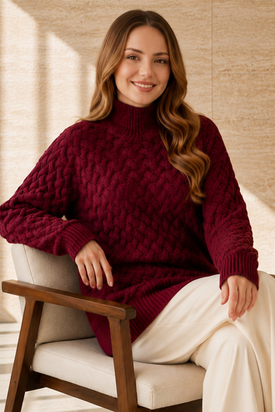 benguen Turtleneck Knitwear Sweater R4518 Claret Red