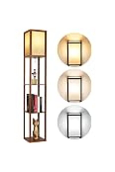 WAMBORY Floor Lamp with Shelves, Modern Standing Shelf Lamp, Display Floor la...