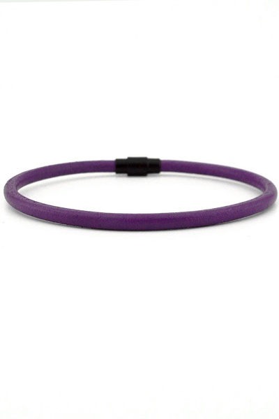 Solfera سوار رجالي من الجلد الأصلي الأسود بمشبك مغناطيسي معدني أرجواني 4 مم M...