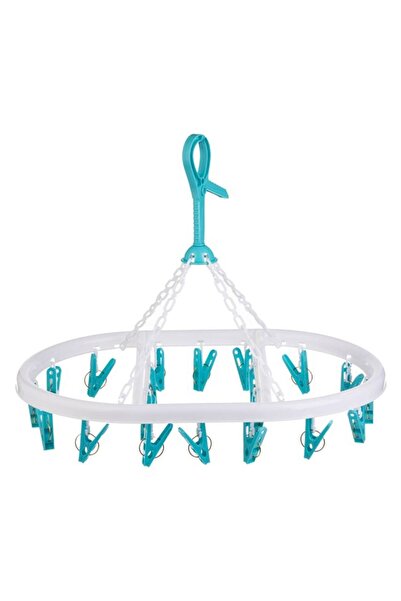 BAMI NETWORK Cuier oval cu 20 carlige plastic albastru alb 44x32x35cm