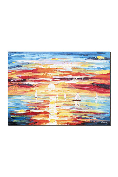 artnova Tablou pictat manual, Peisaj marin cu veliere, 70x50cm ulei pe panza ...