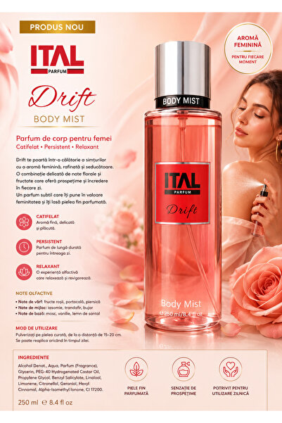 İtal Drift Body Mist 250 ml – Parfum de Corp pentru Femei cu Aromă Floral-Fru...