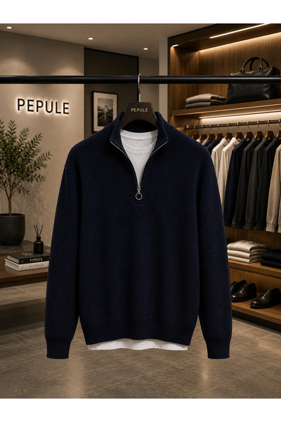 oneoff Men's Premium Half-Zip Ribbed Knit Sweater