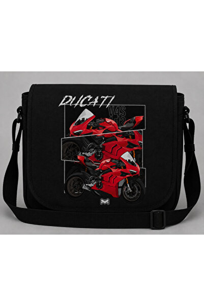 Toum Ducati Printed Black Messenger Bag