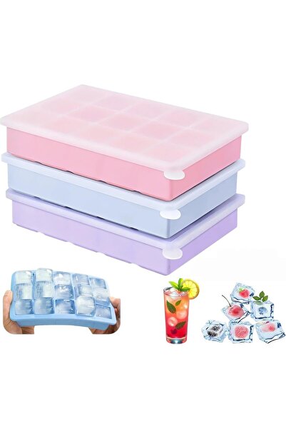 STARSTAR 3-piece silicone ice cube tray set, 45 compartments, makes 3.5cm lar...