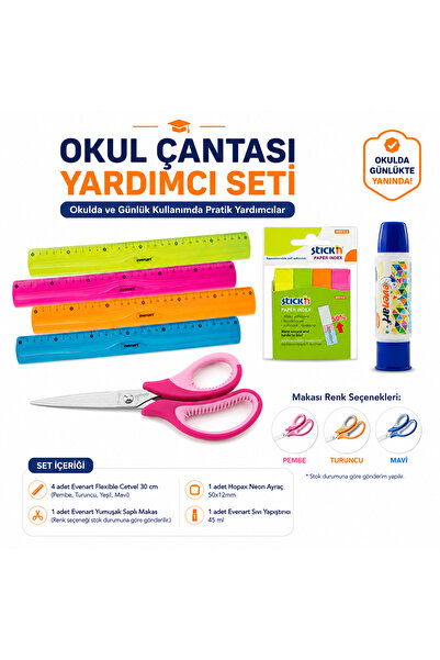 EVENART Okul Çantası Yardımcı Seti - 4’lü Flexible Cetvel 30 cm + Yumuşak Sap...