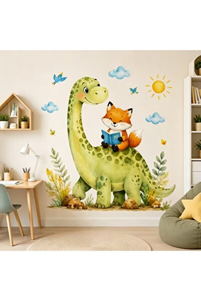 Generic Brand Large Dinosaur and Fox Wall Sticker, Watercolor Animal Wall Dec...