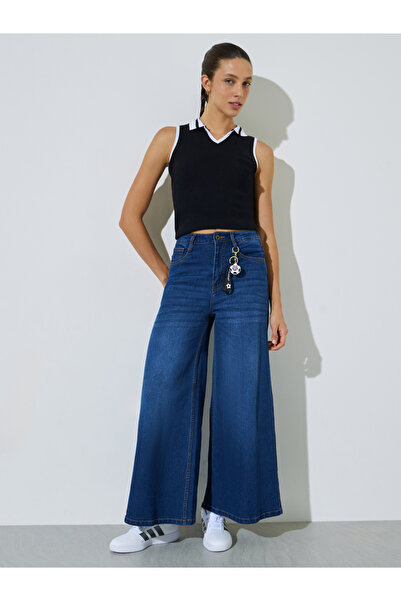 Styli Dark Blue Mid-Rise Flared Leg Jeans