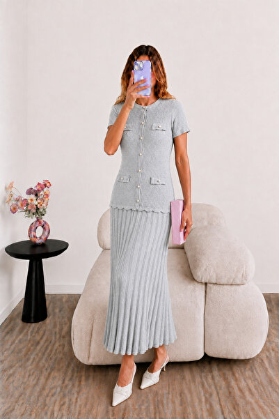 Ekim Store Shimmering Pocketed Pleated Short Sleeve Maxi Dress