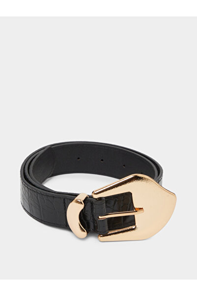Styli Black Textured Belt with Gold-Tone Buckle
