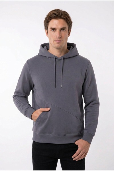 ELAFRO Men's Dark Gray Hooded Sweatshirt with Side Pockets and 3-Thread Fleec...