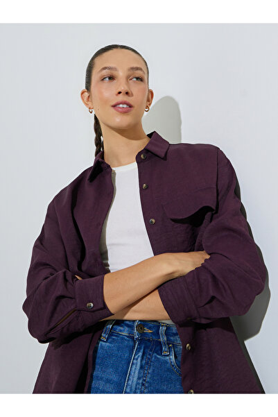 Styli Burgundy Textured Pocket Detail Button-Up Overshirt