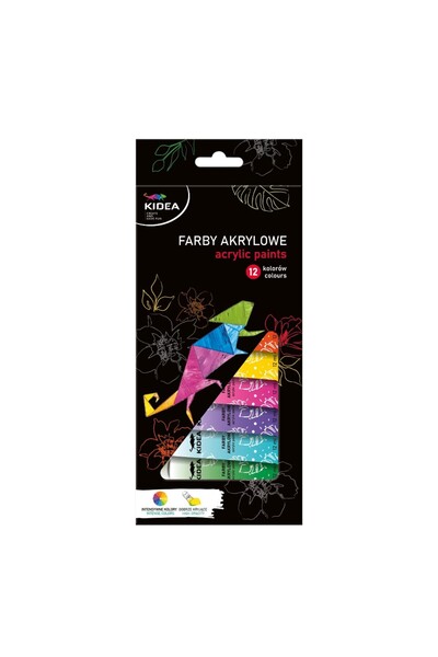 Kidea Set 12 acuarele pentru pictura, vopsele acrilice 12 ml, FAA12KA,