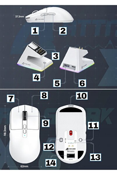 NO BRAND Mouse wireless Attack Shark X6 pentru gameri cu stație RGB BT 5.2 10...
