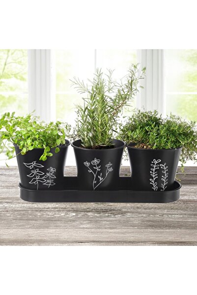 Orion 3x Ghivece pentru IERBURI aromatice, ghiveci triplu, suport negru din m...