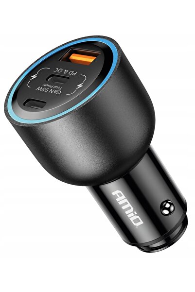 AMIO Încărcător rapid auto Power Delivery QC 2x USB-C + USB-A 12V 24V 95W