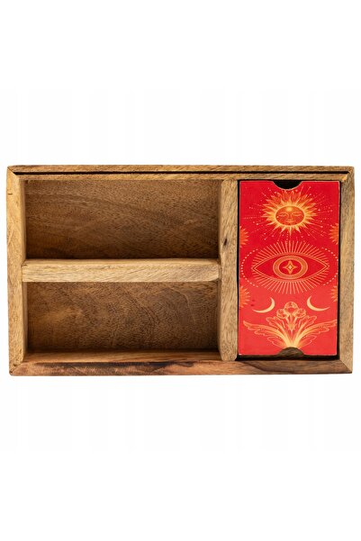 NO BRAND Cutie pentru cărți de tarot cu trei compartimente și mâner, din lemn...