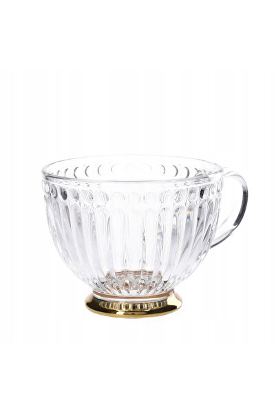 NO BRAND Set de 6 pahare tip butoiaș cu picior, cu benzi aurii, 360 ml, HOMLA