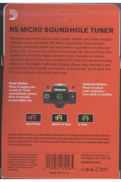 NO BRAND D'Addario PW-CT-15 micro tuner pentru chitară și ukulele