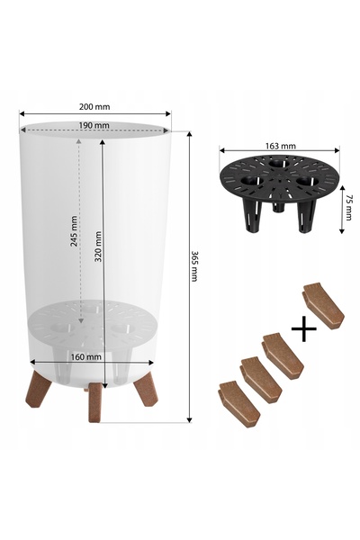 Deco4Home Set 3 ghivece albe înalte cu piciorușe, pentru terasă