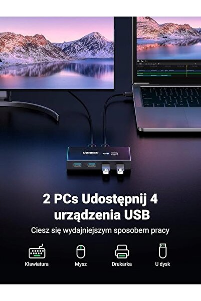 NO BRAND UGREEN COMUTATOR KVM USB 2x4 USB 3.0 ADAPTOR DE TRANSFER DE DATE