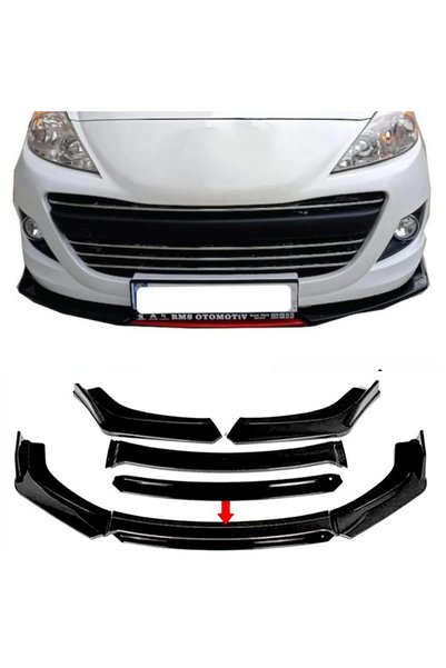 HasAkman Peugeot 307 Siyah Renkli Şeritli Dilli Ön Lip 4 Prç Parlak Siyah ABS