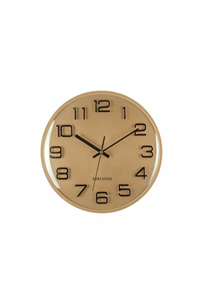 Karlsson Ceas de perete rotund, auriu, de 30,5 cm, silențios, cu numere mari