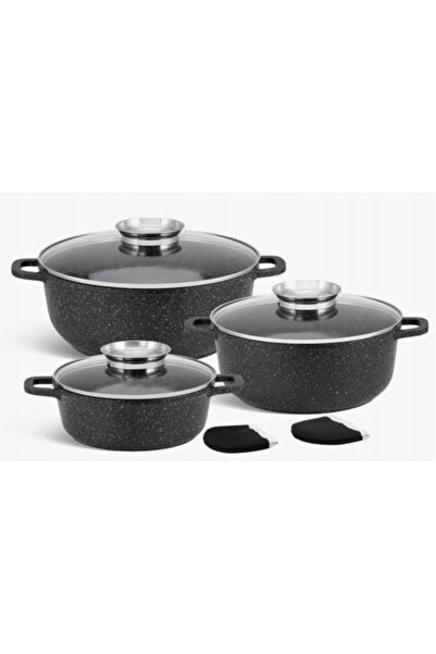NO BRAND SET DE VASE DE GĂTIT DIN PIATRĂ, SET 6 PIESE, PENTRU INDUCȚIE ȘI GAZ