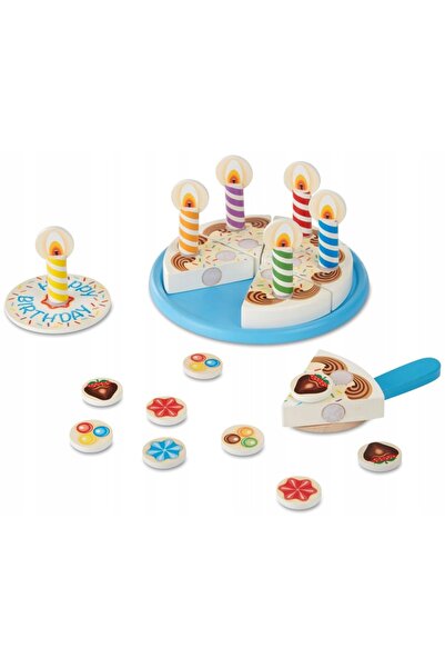 Melissa & Doug Set din lemn, tort din lemn, tort aniversar pentru tăiat