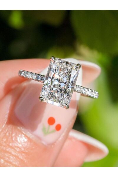 Choice7 7 Silver 925 Sterling Silver Gorgeous Shiny 6*8mm Rectangle Zircon Ri...