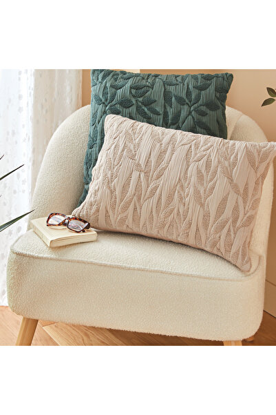 Atmosphera Pernă decorativă bej din bumbac cu motiv frunze 38 x 58 cm